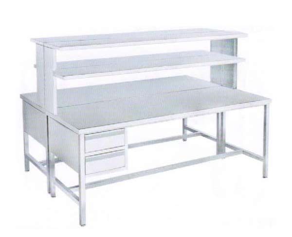 G37不銹鋼工作臺(tái)（雙面、兩抽、四框腿、帶兩層架）